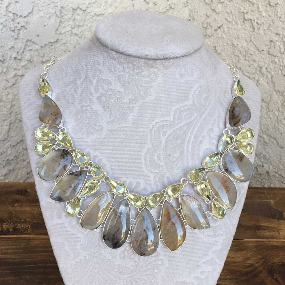 Silver Dendrite Citrine Statement Necklace